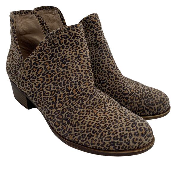Lucky Brand Baley Suede Ankle Boot Leopard Print Size 7.5 M EUC Block Heel - Picture 1 of 7